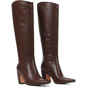 Women's Knee High Brown Boots Square Toe Chunky Heel Wide Calf Tall Zipper Boots